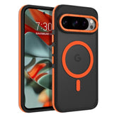Pixel 9 Pro Case, Pixel 9 Case, Magnetic Compatible With Magsafe Translucent Matte Anti-Slip Edge Design Slim Thin Shockproof Protective Phone Cover For Google Pixel 9/9 Pro 2024, Black/Orange