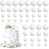 48 Pcs White Balls Cake Topper Decorations Balloon Cupcake Toppers Foam Cake Topper Balls Cake Balls Decorations For Birthday Party Wedding Anniversary Cake Decorating