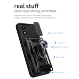 Moto G Play 2024 Case with Screen Protector Sliding Camera Cover Stand Black