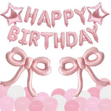 31pcs Pink Bow Birthday Decorations with Balloons & Banner for Girls Party