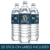 30Th Birthday Water Bottle Labels – 20 Navy Blue And Gold Waterproof Stickers, Party Favors And Decorations For 30Th Birthday Celebration For Him Or Her