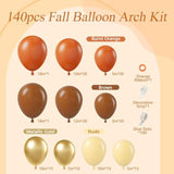 140PCS Fall Balloon Arch Kit with Brown Nude Gold Orange Balloons for Thanksgiving