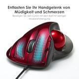 Wired Ergonomic Trackball Mouse, Programmable Roller Ball Mice, Tilt Scroll, 400/800/1200/1600 Dpi, Computer Trackball & Finger Rest, Compatible With Mac, Windows, Laptop, Chrome Os, Red