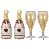 4PCS Champagne Bottle & Glass Mylar Balloons for Birthday, Wedding, Bachelorette and Party Decor