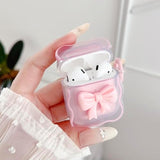 Cute Airpods 2/1 Generation Clear Case, Girly 3D Bow Design Soft Tpu Protective Shockproof Kawaii Apple Ipod 2Nd/1St Generation Cover With Cleaner Kit & Keychain Girls Women - Pink Bow