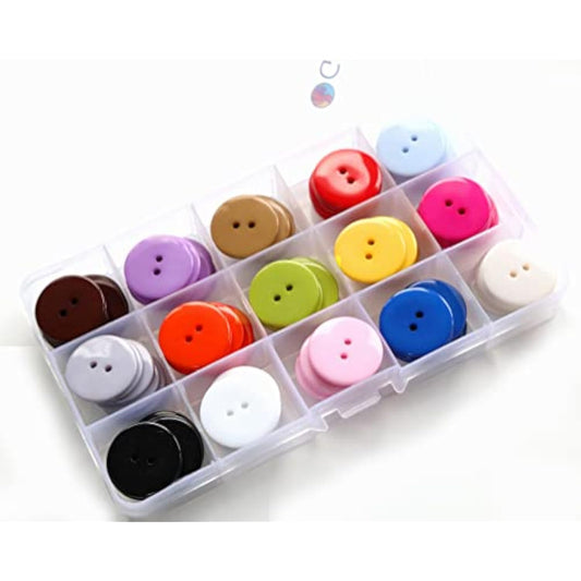 1 Inch (25Mm) 15 Colors Assorted Buttons 2 Holes Resin Button For Sewi