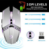 T12 Wireless Gaming Mouse Rechargeable, 2.4G Silent Optical Wireless Computer Mice with Changeable LED Light for Laptop PC, 7 Buttons, 3 Adjustable