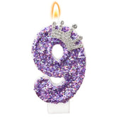 Purple Crown Birthday Candle, Glitter Number 9 Cake Topper With Sequins For Anniversary Celebrations Supplies
