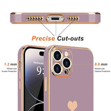 For Iphone 14 Pro Case For Women Girl Cute Love Heart Luxury Plating Soft Bling Back Cover Raised Full Camera Protection Bumper Silicone Shockproof Phone Case For Iphone 14 Pro, Lavender