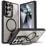 Designed For Samsung Galaxy S24 Ultra Case, Black | Magnetic Compatible With Magsafe | Built-In Stand & Camera Lens Protector | Anti-Yellowing & Scratch-Resistant Crystal Clear Back Cover