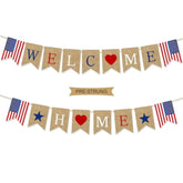 Pre-Strung Welcome Home Banner Burlap Patriotic Decor for Military Homecoming