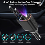 66W Retractable Car Charger Adapter With Starlight, 4-In-1 Fast Charging Usb C Car Charger With 2 Retractable Cables, Compatible With Iphone 16/15/14/13/12/11, Galaxy, And Pixel