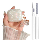 Cute Airpods 4 Gen Case for Women with Pearl Keychain and Cleaner Pen, Shell Pattern Protective Skin for Apple Airpods 4 Generation, Colorful Design