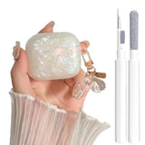 Cute Airpods 4 Gen Case for Women with Pearl Keychain and Cleaner Pen, Shell Pattern Protective Skin for Apple Airpods 4 Generation, Colorful Design