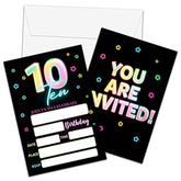 10Th Birthday Invitations With Envelopes - Glow Party Invitation Card For Girls/Boys - 5"X7" Fill-In Invites Cards - Neon Rainbow Party Supplies Decorations (20 Pack)-17