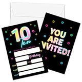 10Th Birthday Invitations With Envelopes - Glow Party Invitation Card For Girls/Boys - 5"X7" Fill-In Invites Cards - Neon Rainbow Party Supplies Decorations (20 Pack)-17
