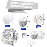 62Pcs Party Decorations Balloons Kit - 12 Inches Silver White Confetti Party Balloons For Graduation Birthday Wedding Party Baby Shower Decoration Supplies