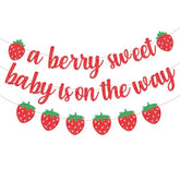 A Berry Sweet Baby Is On The Way Banner With Strawberry Garland, Berry Fruit Themed Baby Shower Gender Reveal Decorations, Summer Garland Photo Prop For Indoor Outdoor Welcome Baby Party Supplies
