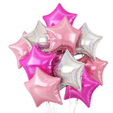 10-Pack Pink and Silver Star Foil Balloons 18-Inch for Parties