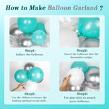 125Pcs Teal, Silver and White Balloon Arch Kit  Wedding, Baby Shower and Party Decorations