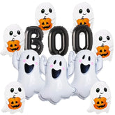 12PCS Halloween Balloon Set Black BOO Spooky Mylar Balloons for Baby Shower Party Decor