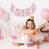 Pink And Gold High Chair Banner- Floral And Butterfly One Highchair Banner, 1St Birthday Party Decoration For Girls, Pink 1St Birthday Decor