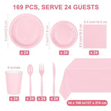 169 Pieces Light Pink Party Supplies Disposable Dinnerware Set Include Plates And Cups Napkins Plastic Forks Knives Spoons Tablecloth For Wedding Birthday Party Decorations, Serve 24 Guests