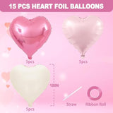 Pink and white heart foil balloons, 15-pack for Valentine’s, weddings & showers