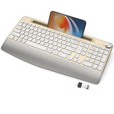 Ergonomic Wireless Keyboard With Wrist Rest-Low-Profile,Phone/Tablet Holder,Quiet Designwindows & Mac Osfull Size Cordless Usb Computer Keyboard For Desktop,Laptop, Pc, Mac, Windows-Gold