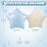 Blue White Star Balloons,12Pcs Baby Blue White Star Shaped Foil Balloons,18Inch Large Cream White Helium Polyester Film Balloon For Baby Shower Birthday Anniversary Party Decorations