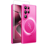 For Samsung Galaxy S24 Ultra Case With Screen Protectors & Full Camera Cover,Magnetic Samsung S24 Ultra Drop Shockproof Matte Translucent Protection Casas For Galaxy S24 Ultra Case,Rose Red