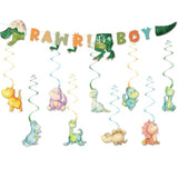 Boy Dinosaur Baby Shower Decorations Banner And Party Swirls Set, Jungle Animal Dino Theme Rawr It'S A Boy Party Banner And Hanging Set Supplies Decorations