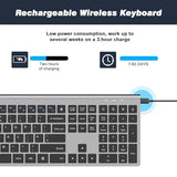 Rechargeable Wireless Keyboard, 2.4G Full Size Ergonomic Scissor Switch Keyboard, Qwerty Layout Silent Keyboard, 12 Multimedia Shortcut Keys For Pc/Desktop/Laptop/Windows-Gray