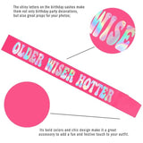 Older Wiser Hotter Sash With Iridescent Foil, Hot Pink Funny Birthday Sash For Women 30Th 40Th 50Th 60Th 70Th 80Th Birthday Party Decorations Birthday Sign Birthday Gift(Hot Pink + Iridescent )