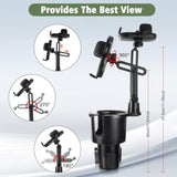 2 In 1 Phone Holder For Car With 360°Rotation & Long Arm Cup Holder Cell Phone Holder For Car Compatible With 4-7 Inches Smartphones
