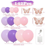 142pcs Pastel Pink Purple Balloon Arch Kit with Butterflies for Party Decorations