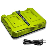 40V Charger Replacement For Ryobi 40V Battery Charger Op401 S,Dual Ports Fast Charger Compatible With Ryobi 40V Battery Lithium Op4015 Op4026 Op4030 Op4040 Op4050 Op4060 Op40301 Op4050A