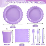 175 Pcs Lavender Paper Plates And Napkins, Light Purple Party Supplies Include Scalloped Lavender Plates Napkin Cup Plastic Cutlery For Garden Party, Baby Shower, Wedding, Birthday