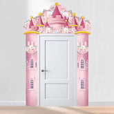 Princess Castle Door Banner – 3Pcs Pink Castle Backdrop With Floral Towers, Hanging Princess Photo Booth Backdrop For Girls Birthday Party Baby Shower Decorations