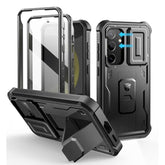 For Samsung Galaxy S24 Case With Builtin Slide Camera Cover & Screen Protector & Kickstand, Heavyduty Shockproof Rugged Case Fullbody Bumper Protective Cover For Galaxy S24 (2024),Black