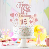 18th Birthday Cake Decorations Set with Numeral Candles & Glitter Toppers Rose Gold