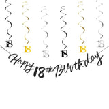 Black Gold 18th Birthday Swirls Streamers Hanging Banner Party Decor