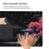Extra Xxxl Japanese Cherry Blossom Gaming Mouse Pad, Watercolor Mouse Pads Keyboard Mat, Stitched Edges Mousepad, Non-Slip Rubber Base Desk Mat For Office & Home (48X24 Inch)