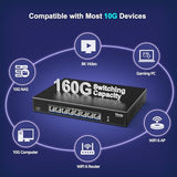 8 Port 10G Poe Switch, 8 Port 10G Poe Ethernet Switch Support Ieee802.3 Af/At, 10G Base-T Rj45 Poe Port For 1G/2.5G/5G/10G Network, 160Gbps Switching Capacity, 110W Poe Power, Desktop & Rack Mount