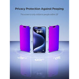 Compatible For Iphone 16 Pro Privacy Screen Protector Tempered Glass 6.3 Inch, Purple Gradient Anti Spy Anti Blue Light Hd Easy Installation