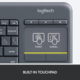 K400 Plus Wireless Touch Tv Keyboard With Easy Media Control And Built-In Touchpad, Htpc Keyboard For Pc-Connected Tv, Windows, Android, Chromeos, Laptop, Tablet - Black