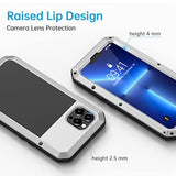 Heavy Duty Metal Case for iPhone 13 Pro 6.1 inch - Shockproof Rugged Cover with Built-in Glass Screen Protector - Silver