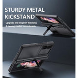 For Samsung Galaxy Z Fold 3 Case With Card Holder & Hinge Protection & Kickstand & Slide Camera Cover & Built-In Screen Protector, Rugged Phone Case For Galaxy Z Fold 3 (Black)