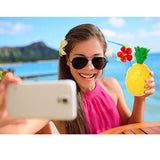 12-Pack Plastic Pineapple Cups With Lids And Hibiscus Straws, Hawaiian Party Cups Luau Aloha Party Favor (12)
