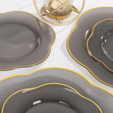 100pcs Gray Plastic Plates Gold Rim Party Wedding Holiday New Year Supplies